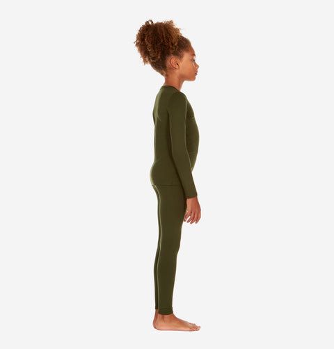 Thermajohn Olive Green Long Underwear For Girls Thermal Long Johns Set For Kids