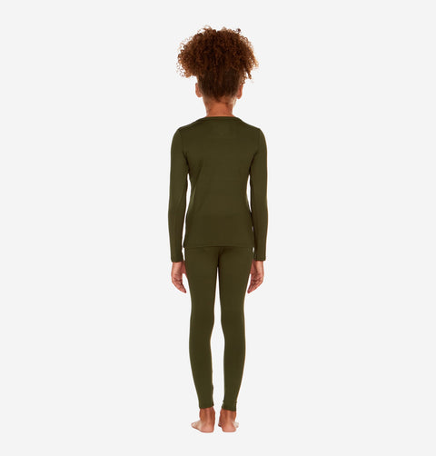 Thermajohn Olive Green Long Johns For Girls Thermal Underwear Kids Set