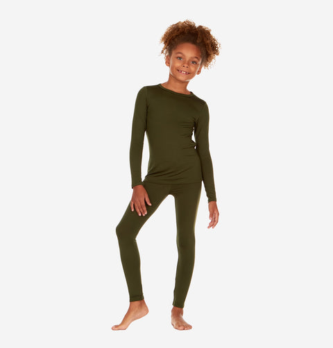 Thermajohn Olive Green Thermal Underwear For Girls Long Johns Set Winter Wear Gift