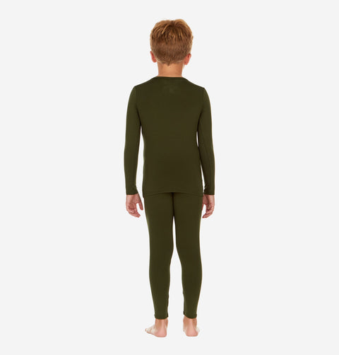 Thermajohn Olive Green Long Johns For Boys Thermal Underwear Kids Set