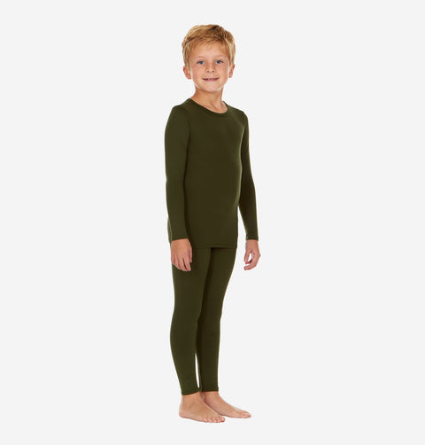 Thermajohn Olive Green Long Underwear For Boys Thermal Long Johns Set For Kids